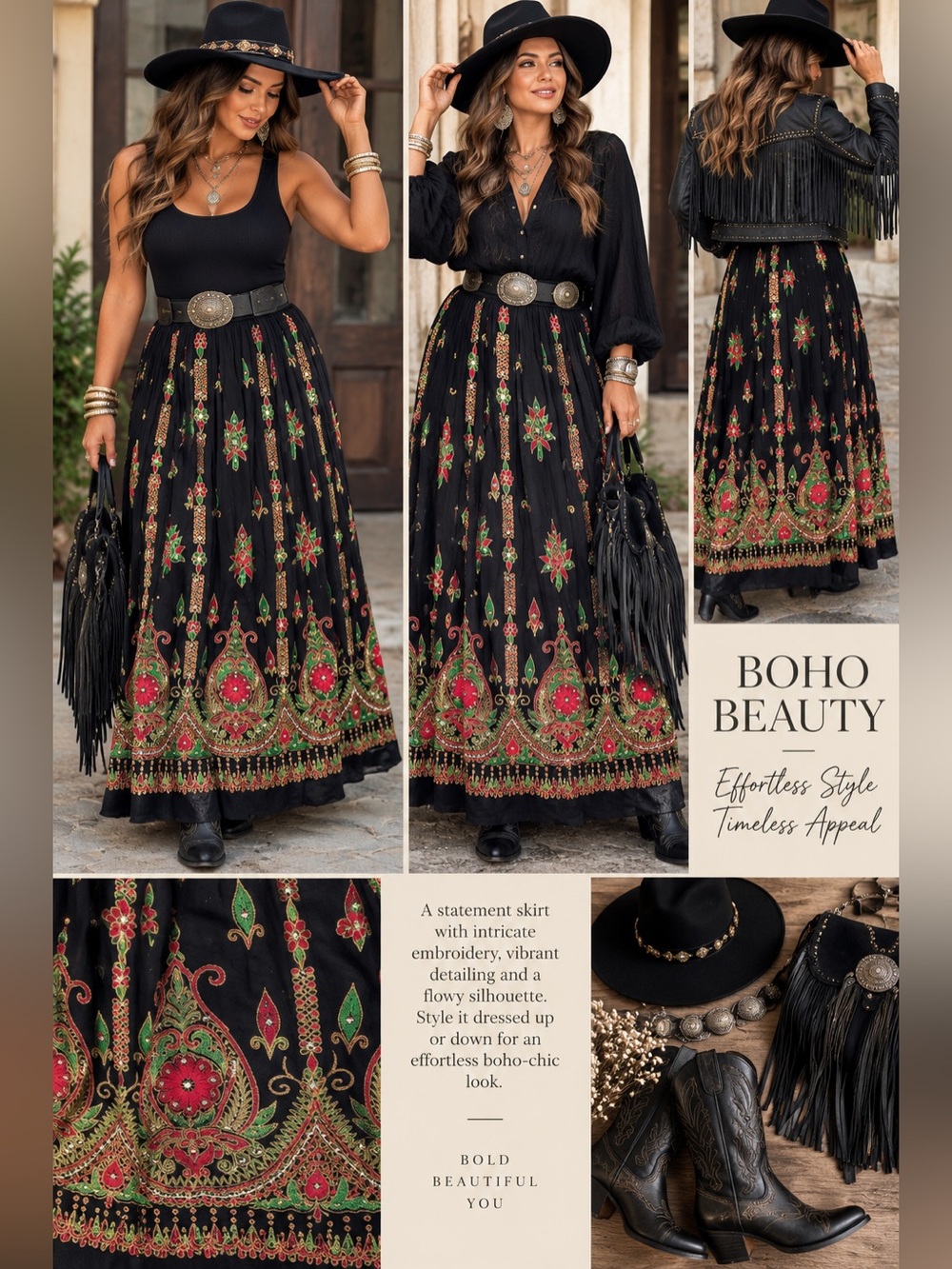 Made in India Embroidered Boho Maxi Skirt